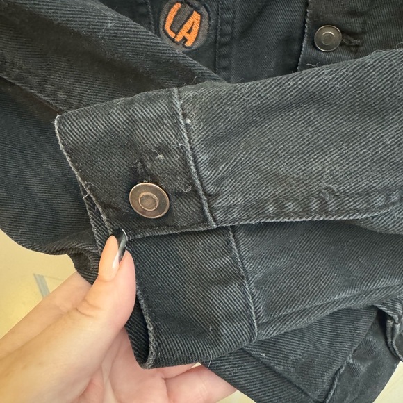 Distressed Denim Patchwork Jean Jacket Small Unisex Streetwear Retro Look Black - Picture 4 of 16